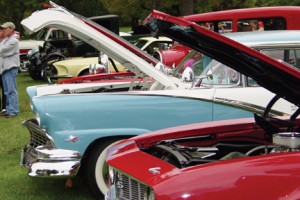 cars lined up at a car show